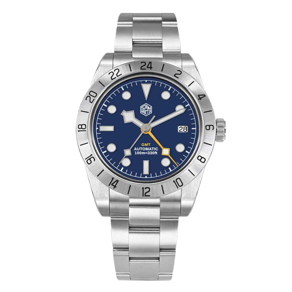 San Martin Nuevo reloj mecánico automático NH34 BB GMT de 39mm, reloj deportivo de zafiro, luminoso, impermeable 100m para hombre, Relogio SN0054