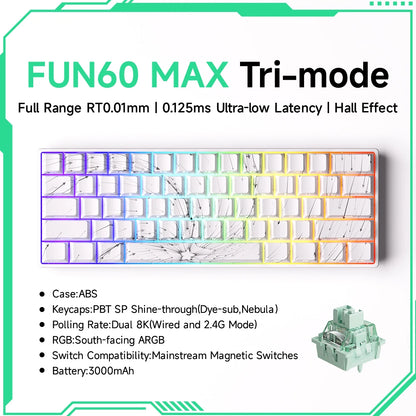 MONSGEEK FUN60 PRO&MAX HE Tastiera meccanica con switch magnetici 60% wireless da gaming, Rapid Trigger 8K ARGB, tastiera personalizzata