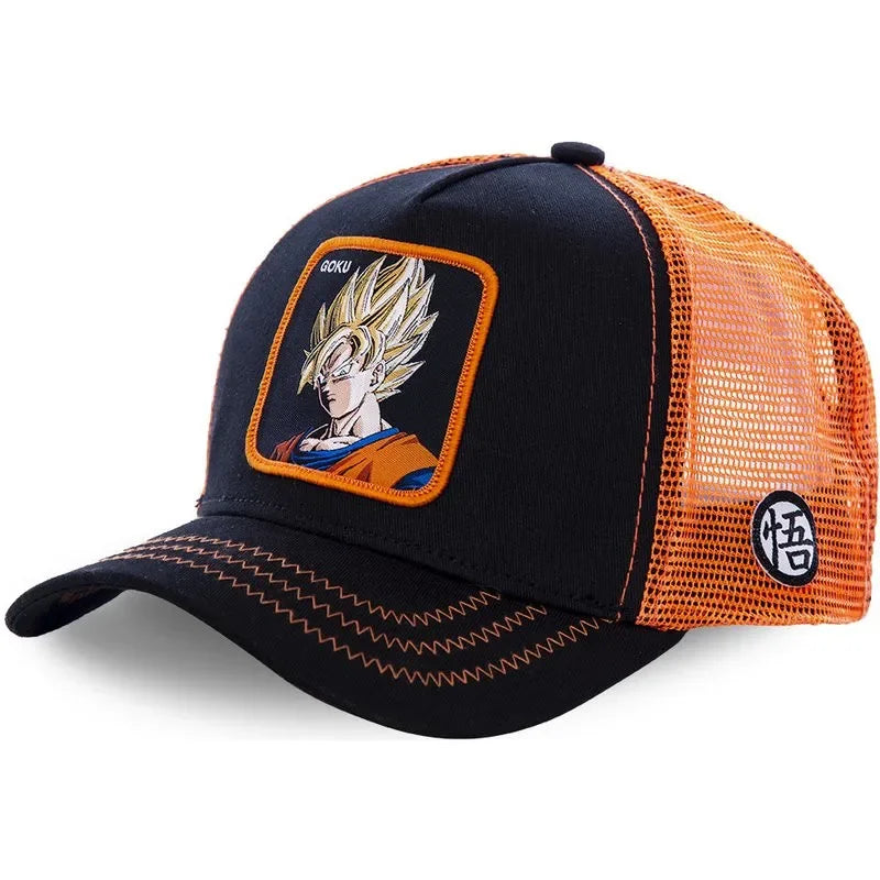 Dragon Ball Buu Goku-kasket – sommerrejse-kasket med skygge til mænd, broderet, hiphop-stil, solskærm, justerbar trucker-meshkasket