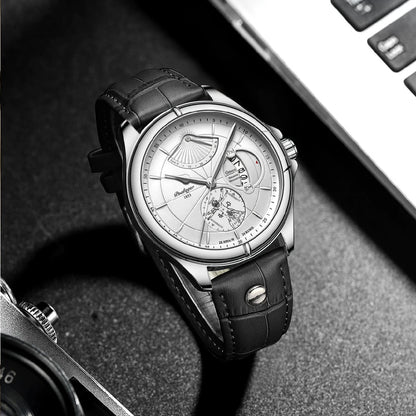 Relógio de pulso de quartzo POEDAGAR para homem – Estilo empresarial, de luxo, estanque, luminoso, com indicação da data e bracelete em pele – Relógio elegante para homem