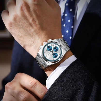 Reloj para hombre POEDAGAR: cronógrafo de lujo de acero inoxidable, con fecha, resistente al agua y luminiscente; reloj de pulsera deportivo de cuarzo