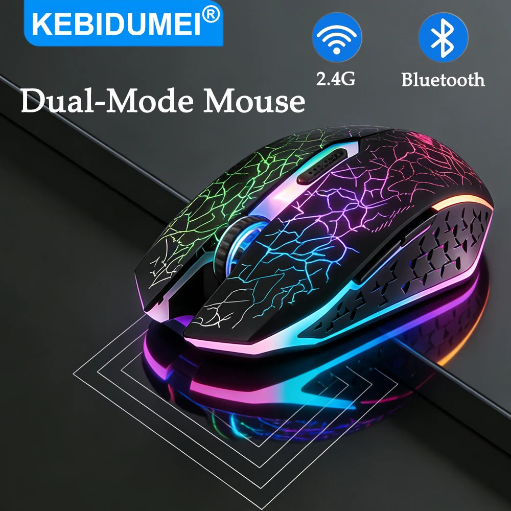 Mouse gaming RGB 2.4G wireless Bluetooth 1600DPI con 6 pulsanti silenziosi, mouse ergonomico dual-mode da ufficio per MacBook e PC