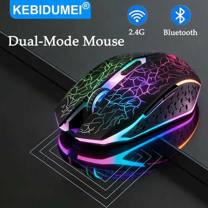 Mouse gaming RGB 2.4G wireless Bluetooth 1600DPI con 6 pulsanti silenziosi, mouse ergonomico dual-mode da ufficio per MacBook e PC