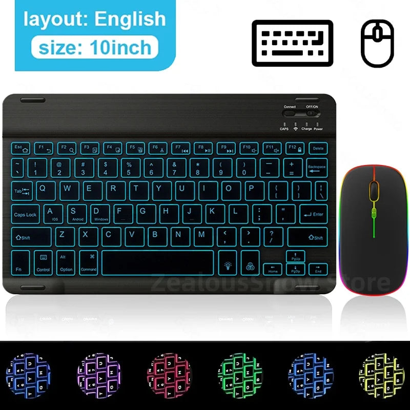 Mini Backlit RGB Bluetooth Wireless Keyboard 2.4G Mouse For Tablet Cell Phone Windows Android iOS Ultra Light Slim iPad Keyboard