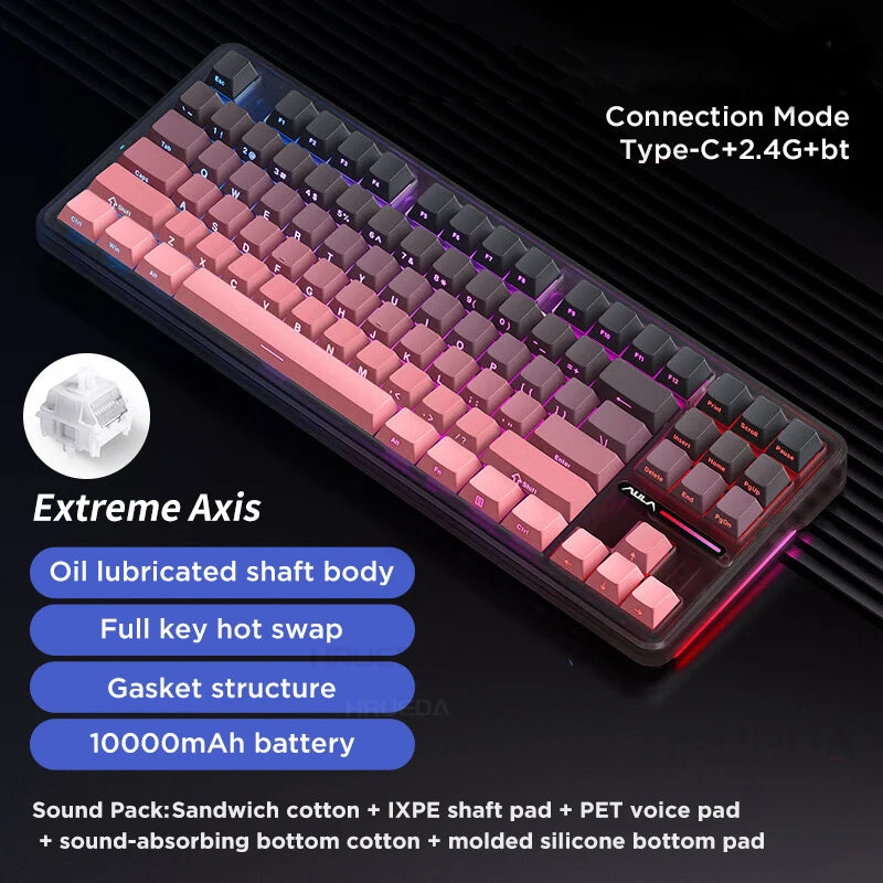 AULA F87 Pro Wireless Mechanical Keyboard 87 Keys Bluetooth 2.4G Wired Gaming Keyboard RGB Hotswap Gamer Non-contact Keyboard