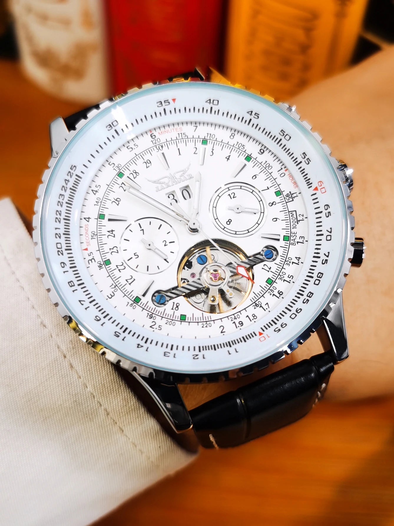 Jaragar Military Sports Automatic Watch for Men Multifunction Dial Tourbillon Skeleton Mechanical Watches Luxury Steel Band Glow