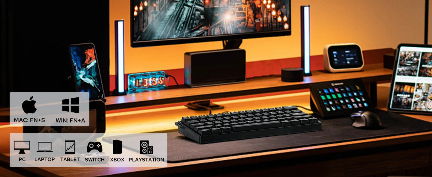Teclado mecánico con cable AULA WIN60 HE/WIN60 HE MAX 60% con estructura tray-mount hot-swap e interruptores magnéticos Hall Effect