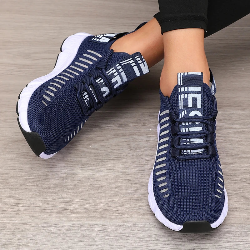 Zapatillas deportivas de mujer de malla, ligeras, con suela suave, correa para jogging, transpirables, de moda, para caminar, deportivas informales, de tenis, planas, para hombre