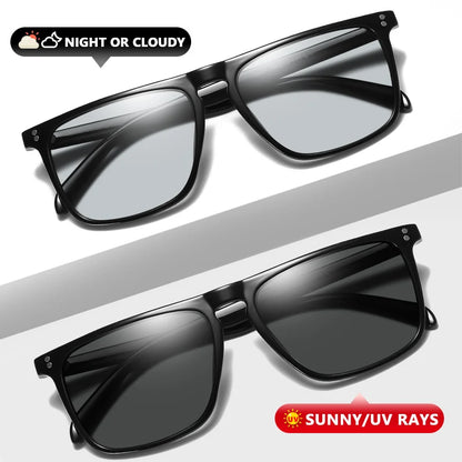 Brand Rivet Square Photochromic Sunglasses Men Polarized Women Driving Sun Glasses Day Night Vision Anti-Glare zonnebril heren