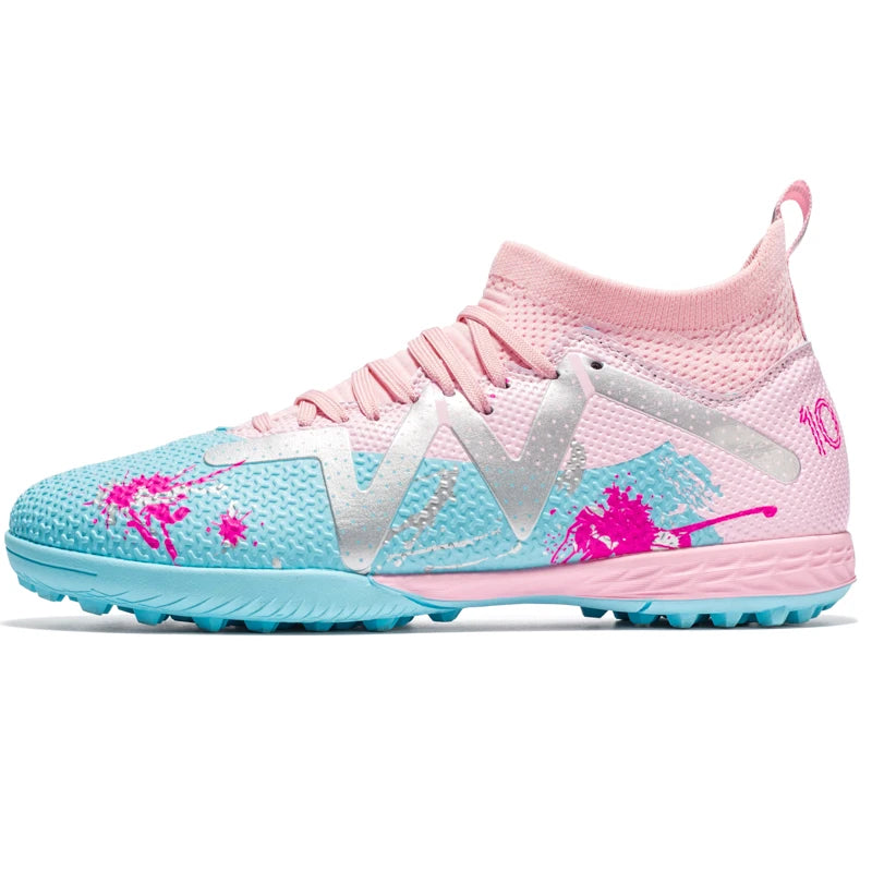 TF Turf Soccer Shoes PU Fabric Breathable Upper Rubber Sole Wear Resistant Anti Slip Men Women Kids Youth Training Sneakers