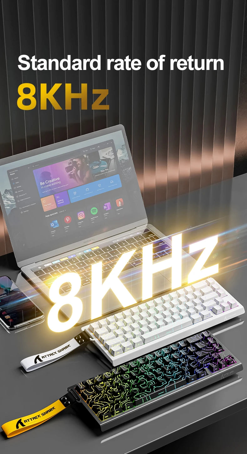 Tastiera a switch magnetici ATTACK SHARK X68HE cablata e FREEWOLF F68 cablata F68Pro wireless per gaming professionale 8K Hz 0.01mm Rapid Trigger
