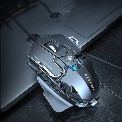 Mouse gaming meccanico in metallo cablato ergonomico con retroilluminazione RGB, mouse da gioco ottico USB 12800 DPI per PC desktop