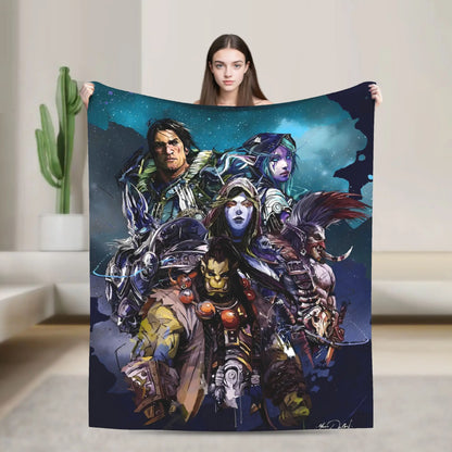 WOW World of Warcraft Arthas Retro Game Flannel Blanket  Super Warm Throw Blanket for Bedroom Camping Bedspread Sofa Bed Cover