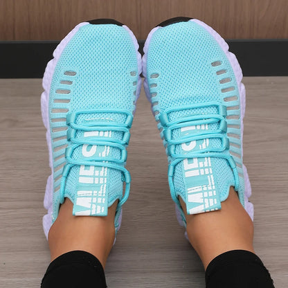 Zapatillas deportivas de mujer de malla, ligeras, con suela suave, correa para jogging, transpirables, de moda, para caminar, deportivas informales, de tenis, planas, para hombre