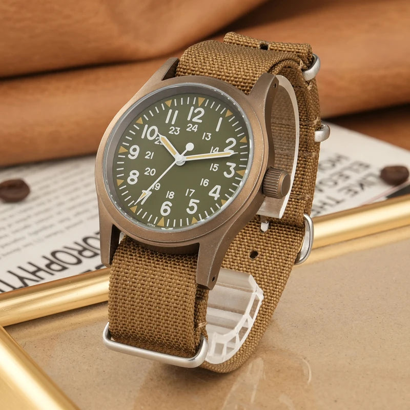 Militado ML05 Military Watch VH31 Sweep Quartz Movement Top Hat Domed Sapphire Crystal Vintage Watch 100m Waterproof Mens Watch