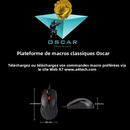 Mouse gaming A4TECH X7 X-710BK Oscar, 2000DPI, 1000HZ, rotella 4D, memoria integrata 160K, Oscar Mouse Editor, senza driver