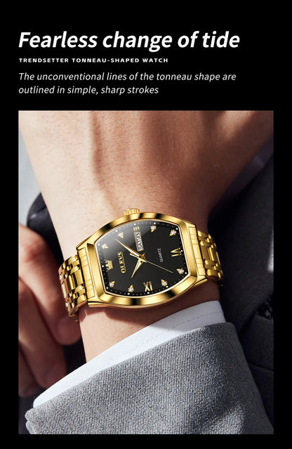 OLEVS New Men's Watches Quartz Luxury Gold Watch Classics Tonneau Dial Top Brand Waterproof Luminous Quartz Watch for Men 5528