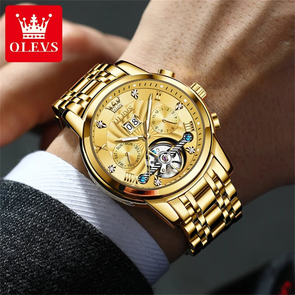 OLEVS 9910 Mens Watch Original Luxury Tourbillon Automatic Mechanical Watche Waterproof Luminous  Day-Date Watch With Box Reloj