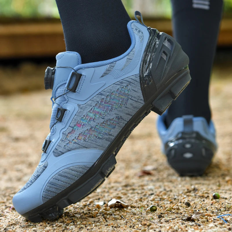 Zapatillas de ciclismo MTB para hombre y mujer T03 moradas, transpirables, de velocidad, con autocierre, para ciclismo de carretera, deporte al aire libre, competición y entrenamiento