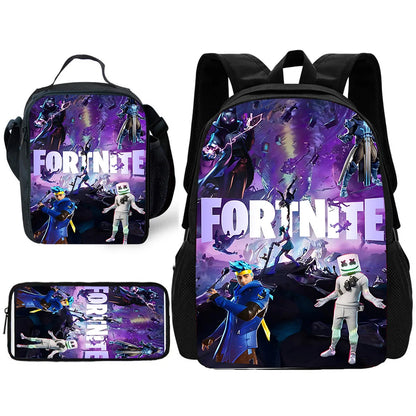 Hot Game Child School Backpack with Lunch Bags ,Design-F-FortniteS Pencil Bags ,School Bags for Boys Girls Best Gift