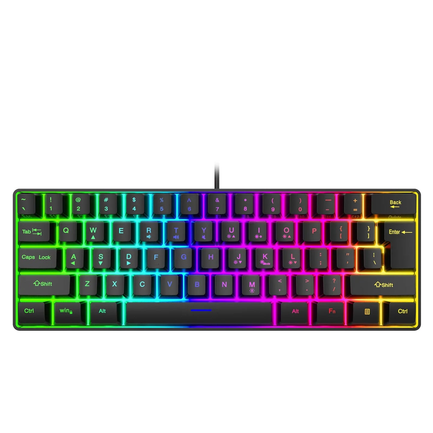 Teclado gaming, teclado ultracompacto de 61 teclas con retroiluminación RGB ruso/inglés, teclados de oficina resistentes al agua con sensación mecánica para gaming