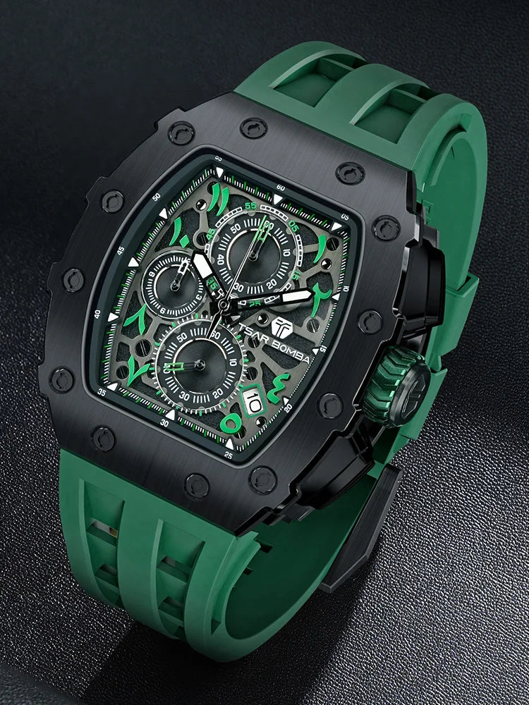 Reloj TSAR BOMBA para hombre, marca de lujo, diseño tonneau, impermeable, de acero inoxidable, reloj de pulsera de moda rectangular para hombre