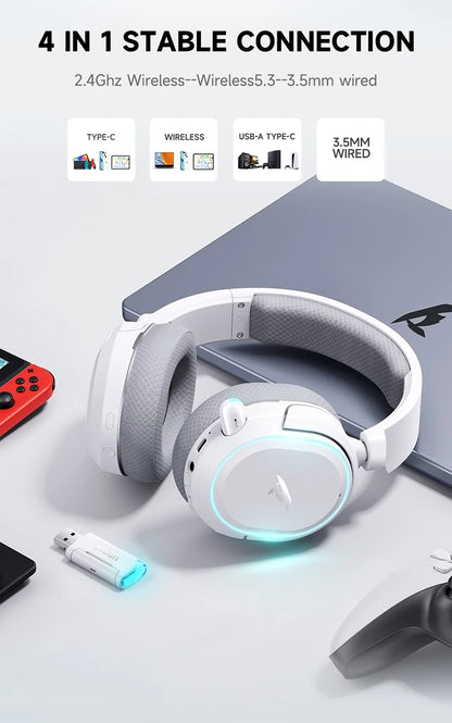 Auscultadores Gaming Sem Fios Picun G2 Bluetooth 5.3 – Som Surround 7.1, Baixa Latência de 5ms e Microfone ENC para PC, PS5, PS4, Switch e Mobile
