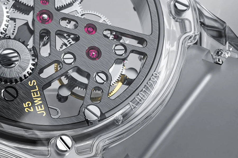 Reloj AGELOCER de edición limitada «Ice Never Melts» con tourbillon de cristal de oscilación libre, reloj mecánico manual de lujo