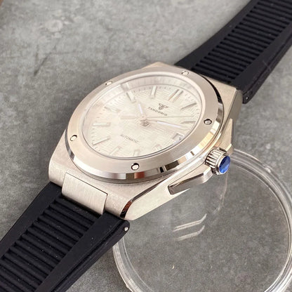 Orologio meccanico da uomo Tandorio New Black Luxury in stile business engineer, vetro zaffiro, impermeabile 100m, movimento automatico NH35A