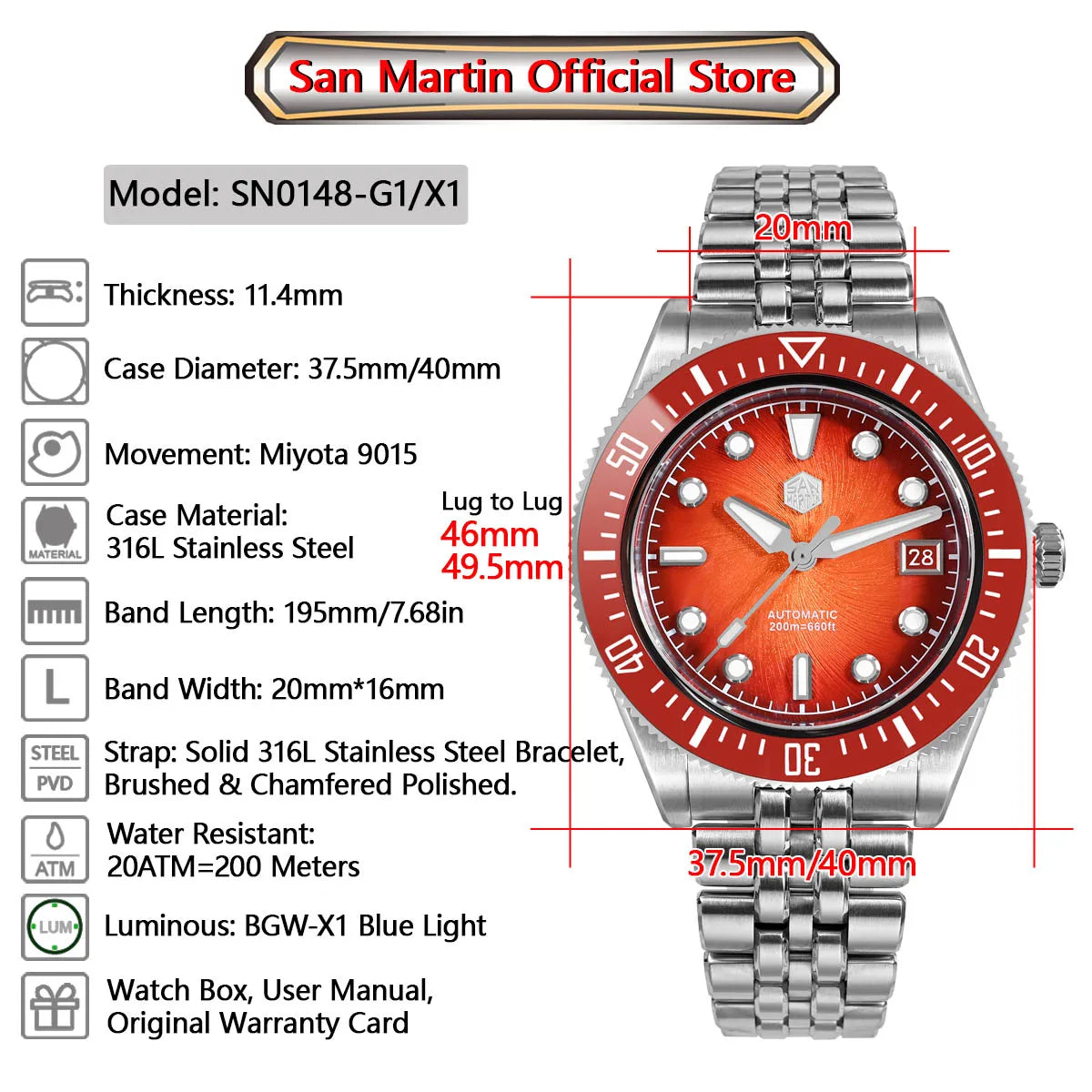 San Martin 37.5mm 40mm Enamel Spiral Vortex Dial Men Luxury Diver Watch Miyota 9015 Automatic Mechanical Waterproof 200m SN0148
