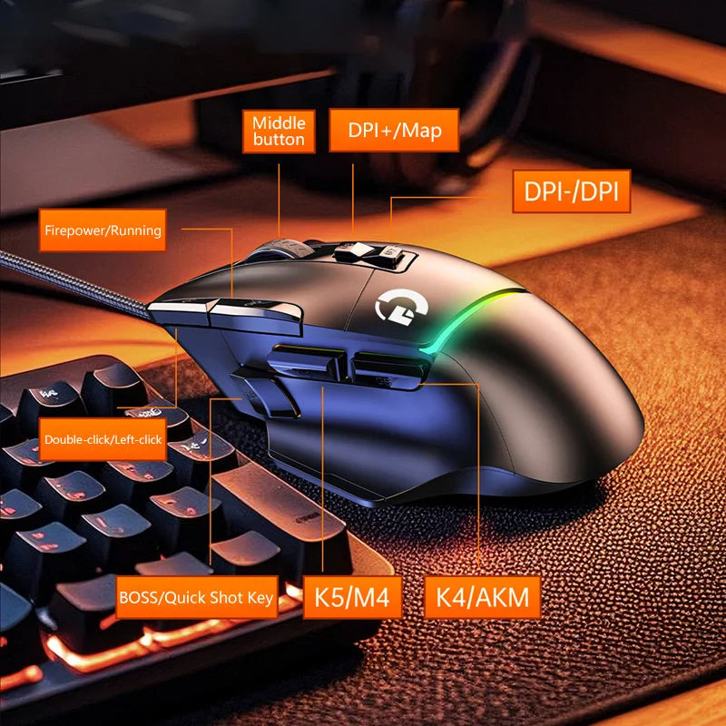 Mouse de gaming wireless ergonomic, reîncărcabil prin USB, Bluetooth, cu senzor optic, programabil, cu conexiune prin cablu, pentru Windows