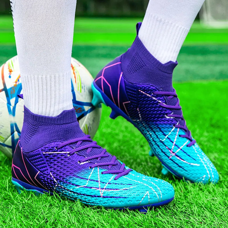 Sapatilhas de Futebol Profissionais de Cano Alto em Pele para Relva Artificial, Treino e Desporto, para Jovens, Estudantes, Homens e Mulheres