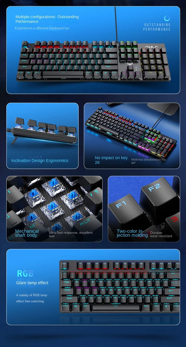 Wired Mechanical keyboard Gamer USB Keyboards gaming Backlit Musical 100% Computer 104 keys keyborad Ergonomic Pc key board