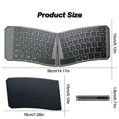 Tastiera Bluetooth ergonomica pieghevole, tastiera compatta divisa portatile per viaggi di lavoro, tastiera wireless pieghevole ricaricabile