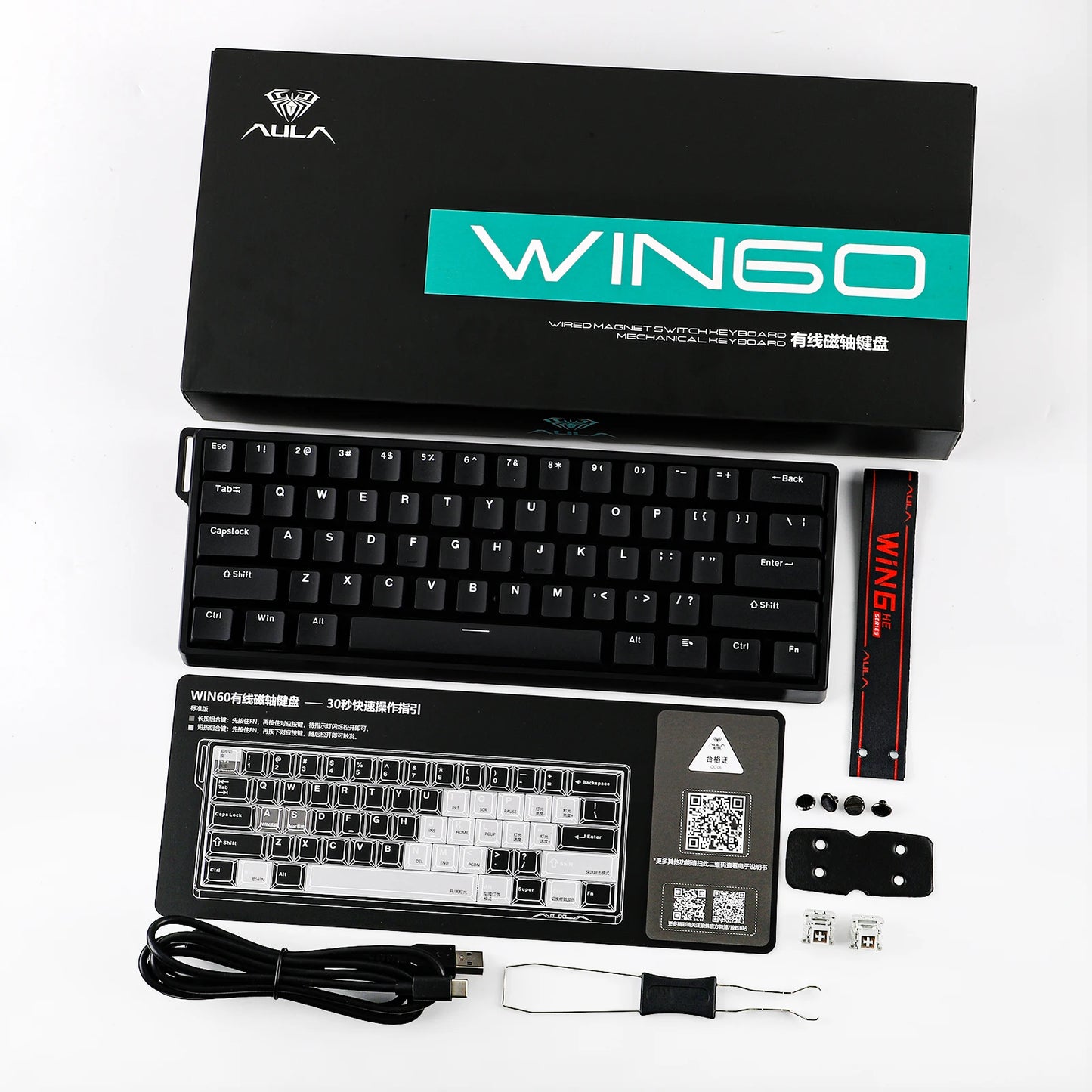 Teclado mecánico con cable AULA WIN60 HE/WIN60 HE MAX 60% con estructura tray-mount hot-swap e interruptores magnéticos Hall Effect