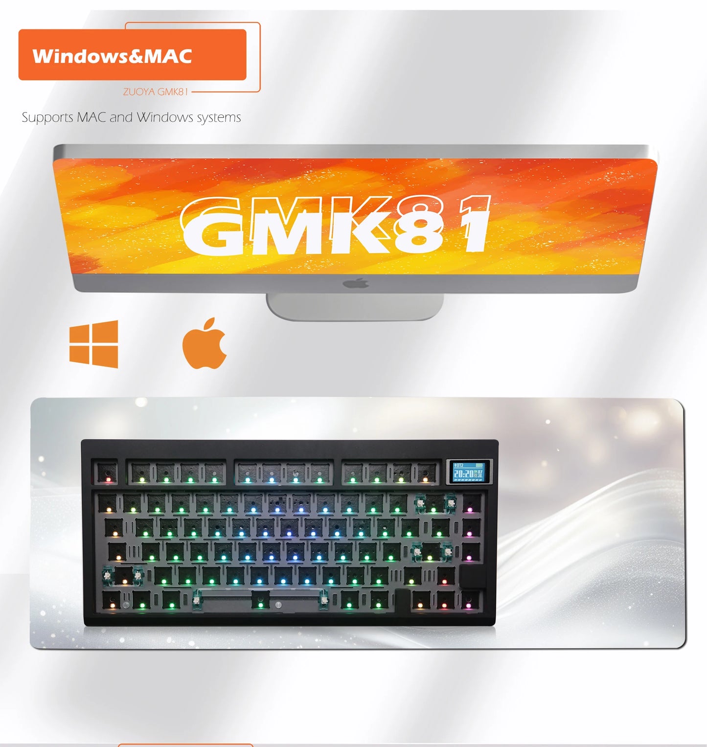 Kit de teclado mecánico ZUOYA GMK81 hot-swappable Bluetooth 2.4G inalámbrico con retroiluminación RGB, estructura gasket y soporte para