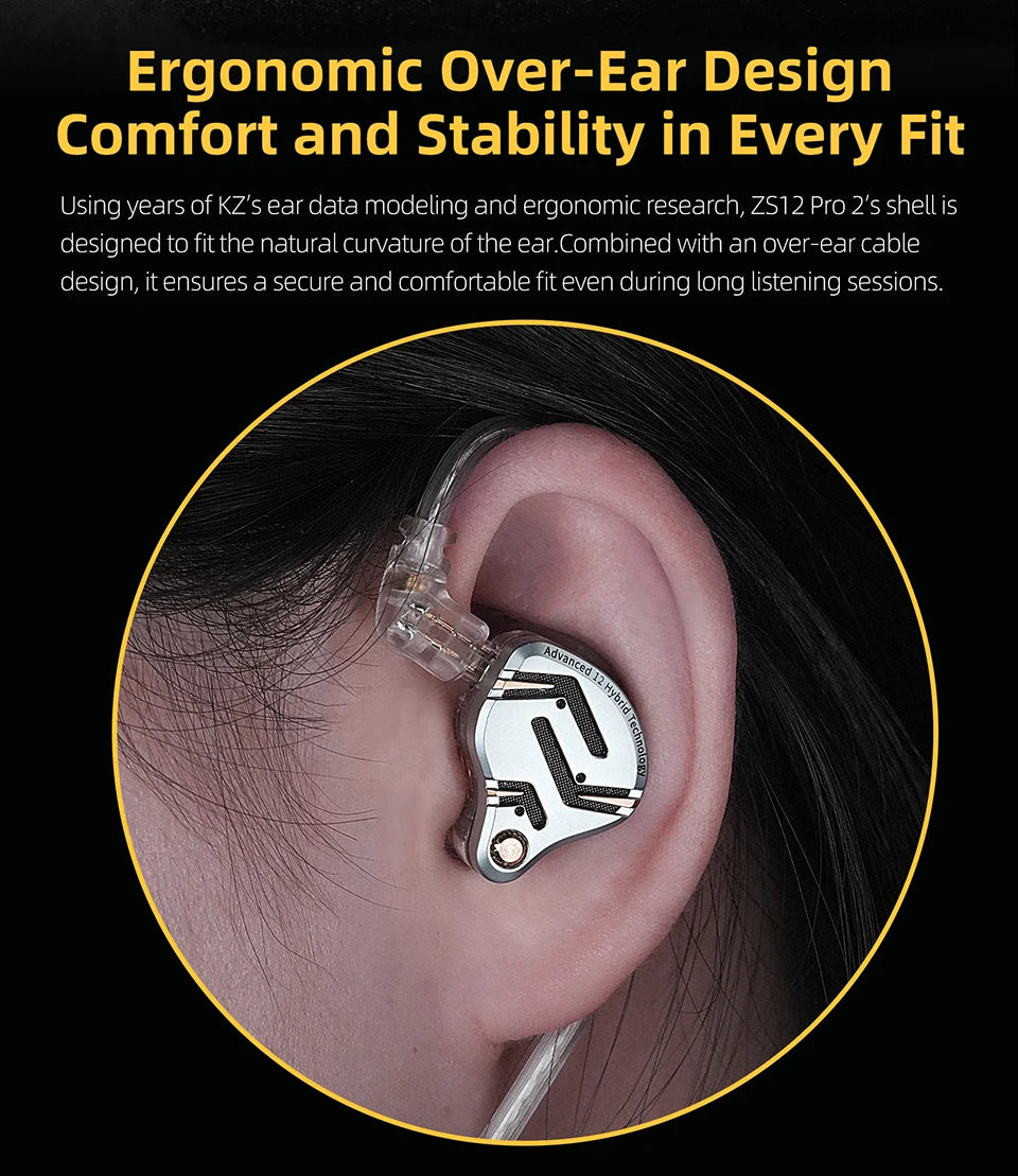 KZ ZS12 PRO 2 Hybrid-IEM-Kopfhörer – HiFi-Bass kabelgebundene Gaming-Ohrhörer mit superlinearen Treibern