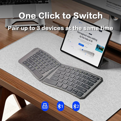 Tastiera Bluetooth ergonomica pieghevole, tastiera compatta divisa portatile per viaggi di lavoro, tastiera wireless pieghevole ricaricabile