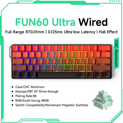 Teclado Gaming Mecânico Akko MonsGeek FUN60 Ultra com Interruptores Magnéticos, 60%, Rapid Trigger, 8K HE/TMR, Teclado Gamer Personalizado em Alumínio