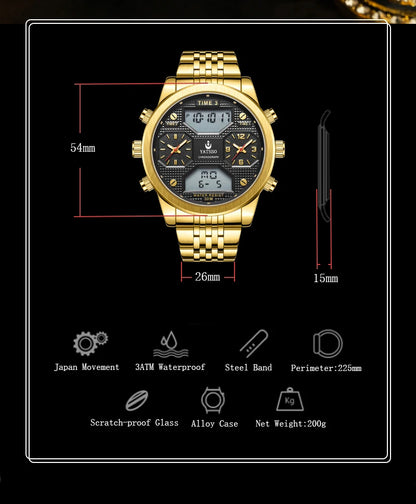 Men's Digital Military Sport Watch 3ATM Waterproof Luminous Steel Strap Quartz Wristwatch Fashion Male Clock Reloj Hombre