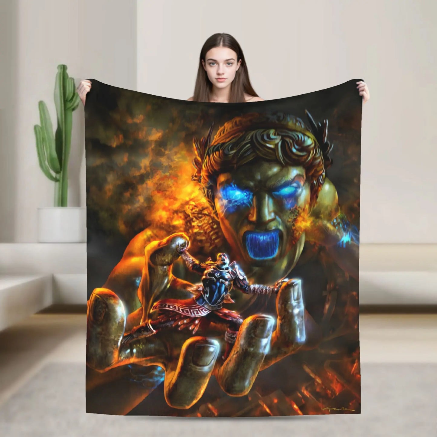 God of War Games Kratos Cartoon Flannel Blanket  Super Soft Throw Blanket for Couch Bed Travel Street Trend Bedspread Sofa Bed