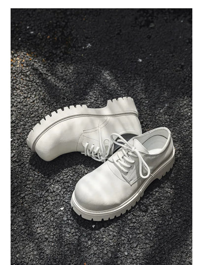 Thick Sole Casual Genuine Leather Dress Shoes Men Platform Height Increase Japan Harajuku Korean Streetwear Fashion Shoes White