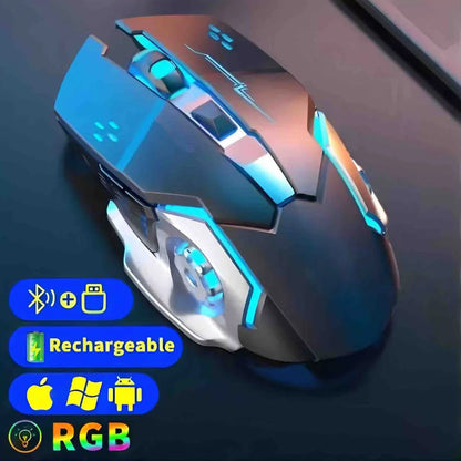 Bluetooth геймърска мишка за компютър, презареждаема безжична USB мишка с механичен дизайн, E-Sports подсветка, PC Gamer мишка за компютър