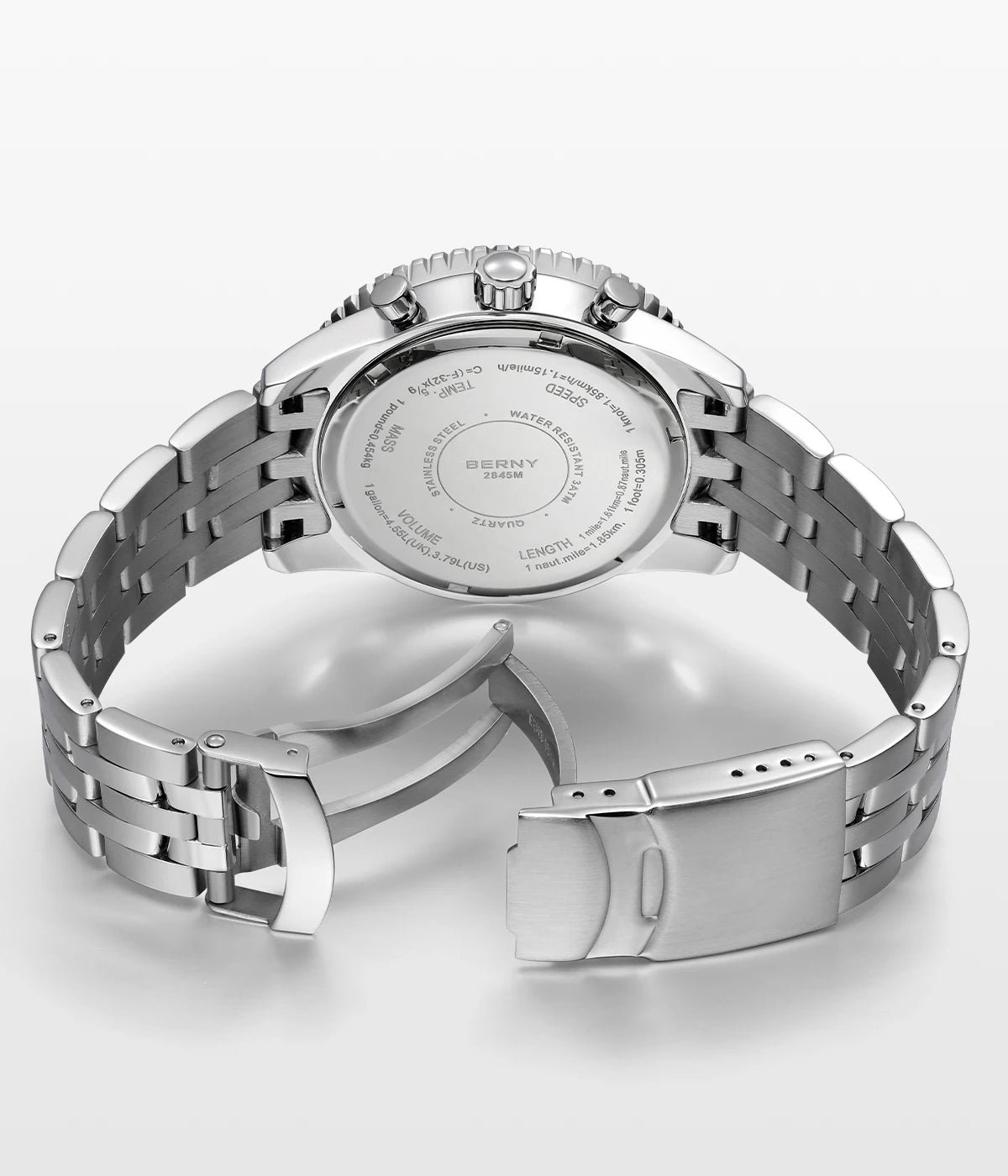Relógio de homem BERNY Aviation – Cronógrafo de quartzo com data, vidro de safira e revestimento ultraluminescente – Relógio elegante de marca de luxo