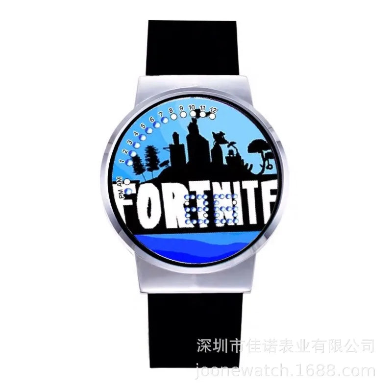 Reloj Fortnite de moda cute, cartoon y kawaii personalizado con luz nocturna LED táctil, reloj electrónico para estudiantes, regalo para amigos