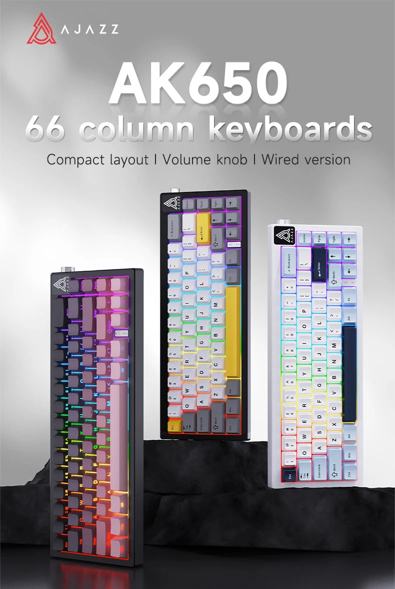 New AJAZZ AK650 Wireless Mechanical Keyboard Bluetooth Triple Mode Customized Game Gasket with Screen Gaming Wired Gift