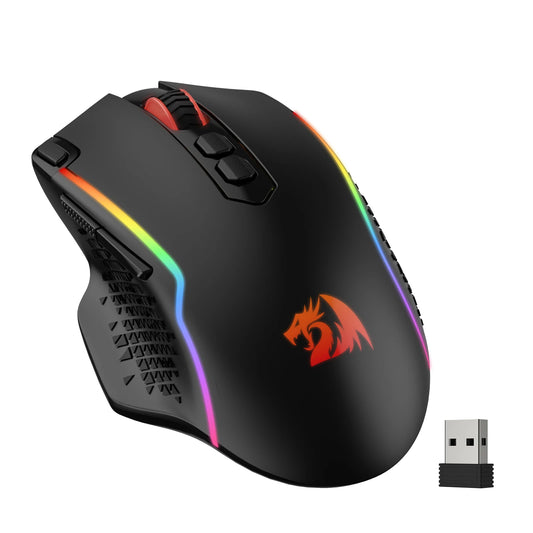 Redragon M810 Pro Wireless Gaming Mouse, 10000 DPI Rechargeable RGB Gaming Mouse with 8 Programmable Macro Buttons, Rapid Fire, Wired & 2.4GHz Wireless