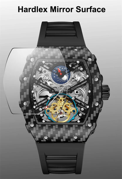 Mechaniczny zegarek Tourbillion dla mężczyzn, silikonowy pasek, szkieletowa koperta tonneau, automatyczne zegarki męskie, luksusowa topowa marka, reloj hombre