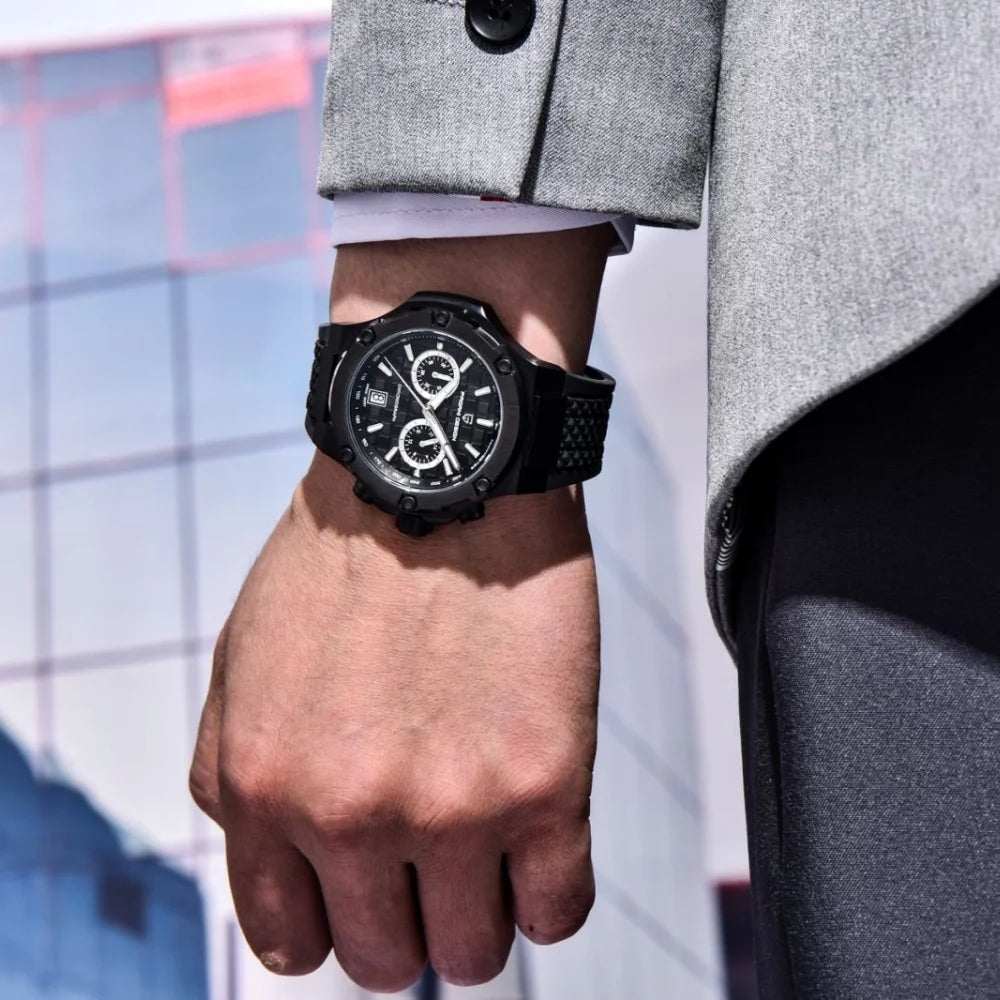 Reloj de cuarzo para hombre PAGANI DESIGN PD-YS032, 44mm, movimiento japonés VK64, caja de acero inoxidable, correa de caucho, cristal de zafiro, resistente al agua 100M