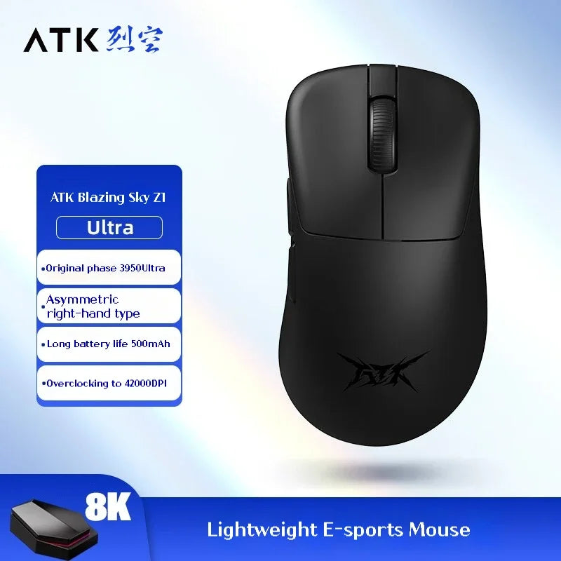 Ratón gaming inalámbrico ATK Z1 Pro Max Ultra con patas personalizadas, PAW3950, velocidad inalámbrica ultrainteligente, tasa de sondeo 8k y baja latencia de 0.39ms